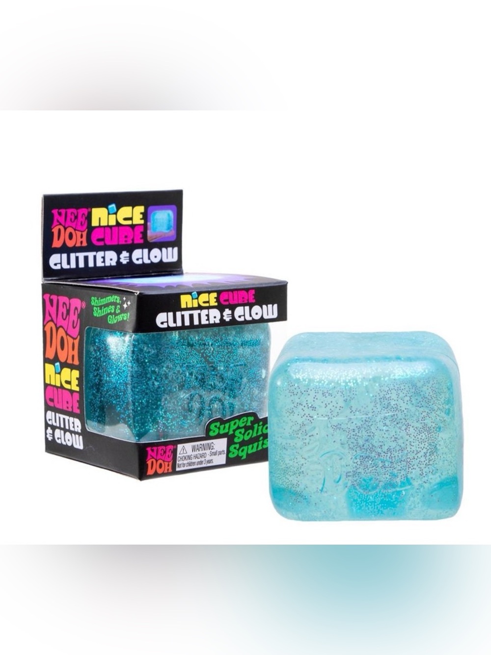 NeeDoh Nice Cube Glitter & Glow - Teal Blue Squishy Toy